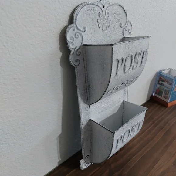White Vintage Style French Country Mail Slot Wall Planter Decorative Post Box